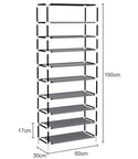 27 Pairs Portable Shoe Rack with Nonwoven Fabric Cover 10 Tiers Storage Organizer