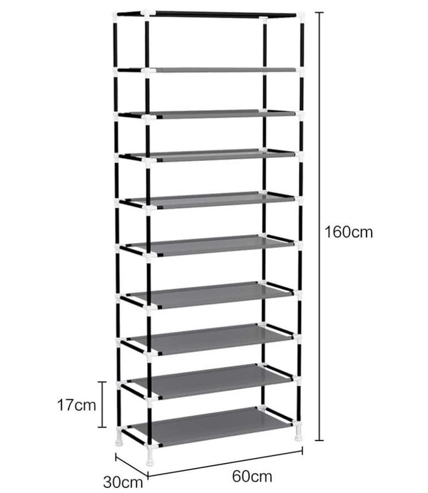 27 Pairs Portable Shoe Rack with Nonwoven Fabric Cover 10 Tiers Storage Organizer