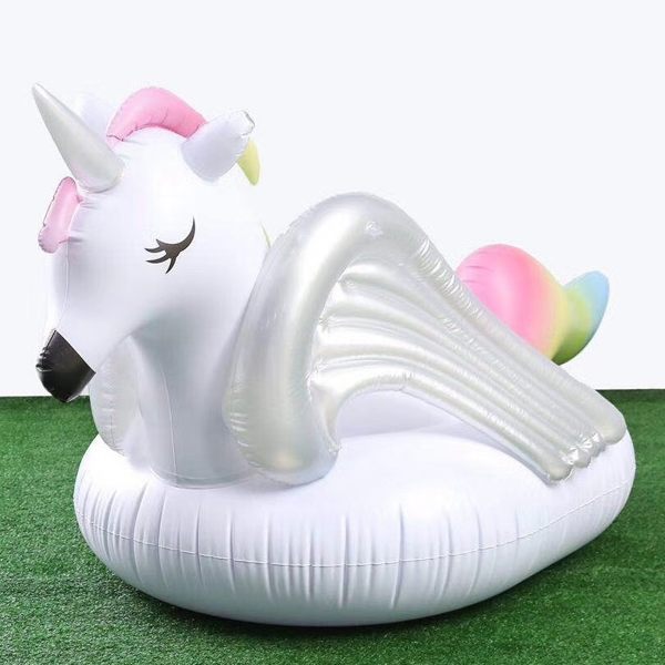 Giant Inflatable Rainbow Unicorn With Silver Wings Pool Float Raft 275X142X120cm