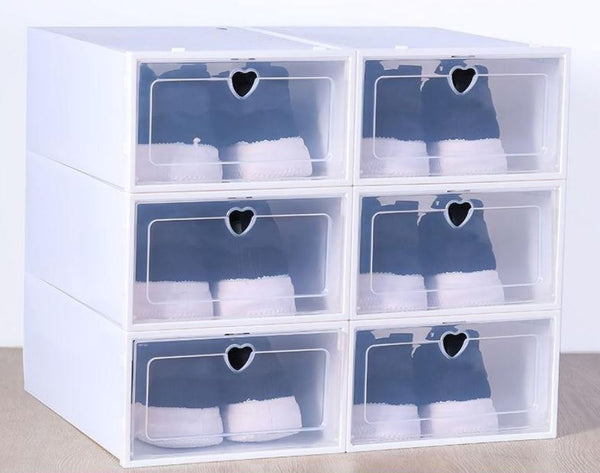 Foldable Plastic Stackable Shoe Storage Box Organizer Heart Drawer For Women Kids