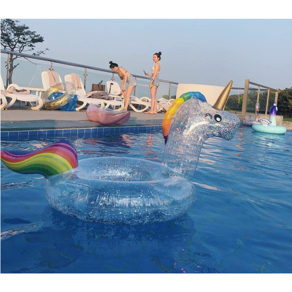 Inflatable Pool Float Swim Ring Transparent Flamingo Unicorn