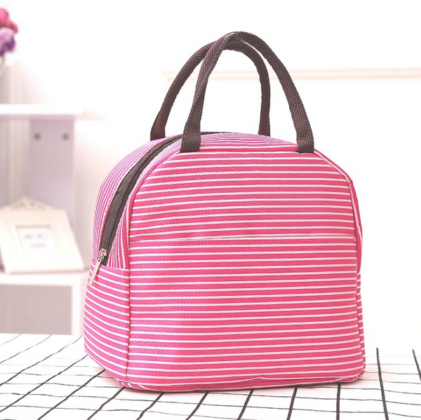 Insulated Strip Lunch Bag Tote Container For Women Kids Office Work School (6 Colors Available)