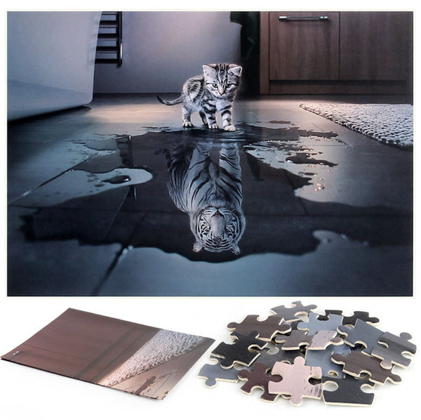 1000Pcs Thick Papers Jigsaw Puzzles Fun Game Challenge Gift For Adults Teens Kids (Cat and Tiger)