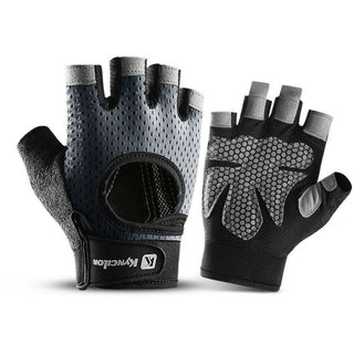 Grey Fitness Gym Gloves Anti-Skid Half Finger Gel Weight Lifting Mesh Women/Men