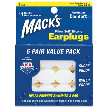 6 Pairs Macks Pillow Soft Silicone Earplugs Snore Swim Study 22dB - Go2buy Australia