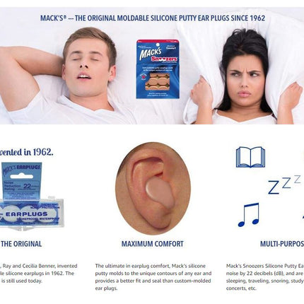 6 Pairs Macks Snoozers Silicone Moldable Earplugs Snore Swim Study 22dB - Go2buy Australia