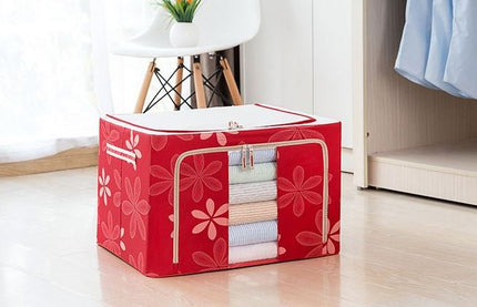 66L Oxford Cloth Steel Frame Storage Box Quilt Clothes Organizer Waterproof Bag - Go2buy Australia