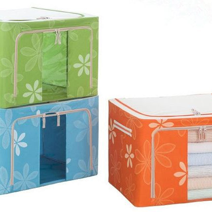 66L Oxford Cloth Steel Frame Storage Box Quilt Clothes Organizer Waterproof Bag - Go2buy Australia