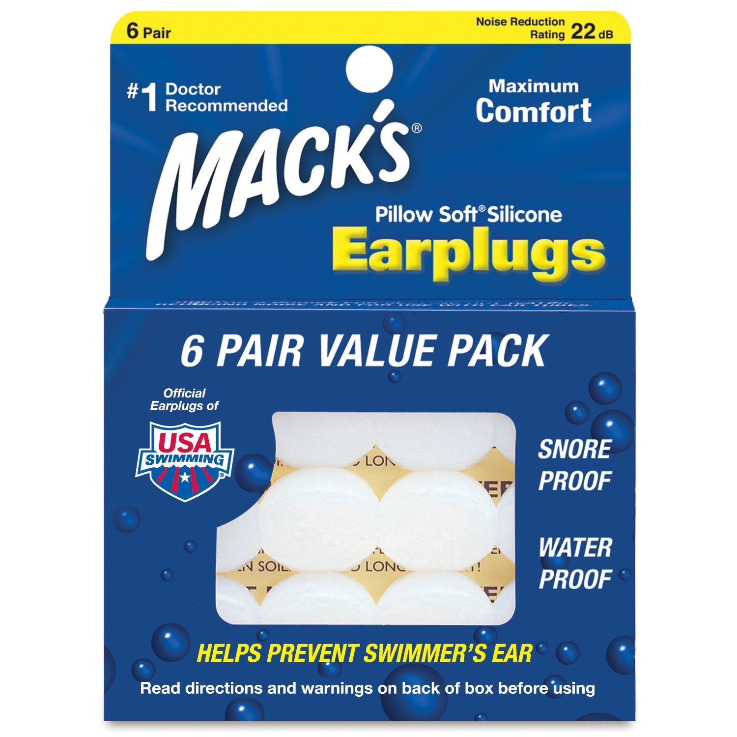 6 Pairs Macks Pillow Soft Silicone Earplugs Snore Swim Study 22dB