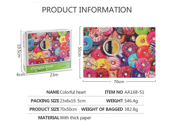 1000Pcs Thick Papers Jigsaw Puzzles Fun Game Challenge Gift For Adults Teens Kids (Colorful Donut)