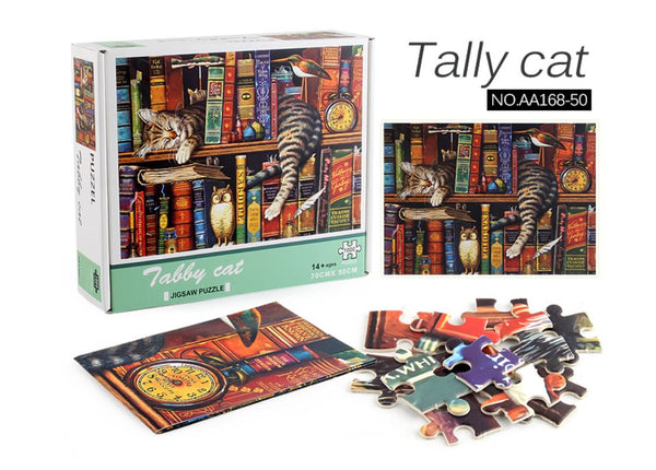 1000Pcs Thick Papers Jigsaw Puzzles Fun Game Challenge Gift For Adults Teens Kids (Tally Cat)