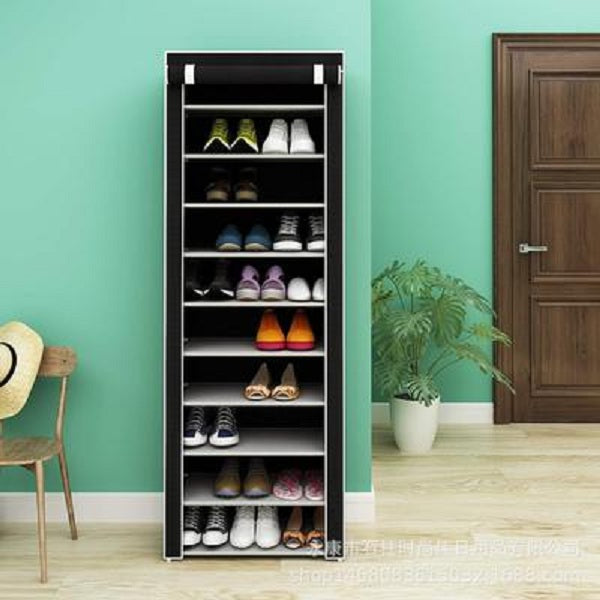 27 Pairs Portable Shoe Rack with Nonwoven Fabric Cover 10 Tiers Storage Organizer