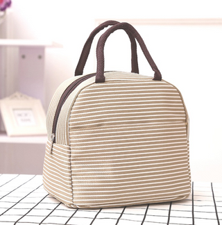 Buy beige Insulated Strip Lunch Bag Tote Container For Women Kids Office Work School (6 Colors Available)