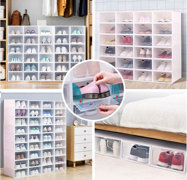 Foldable Plastic Stackable Shoe Storage Box Organizer Heart Drawer For Women Kids