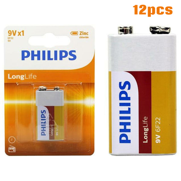 12PCS GENUINE Philips Long Life Zinc Carbon 9V Battery Factory Sealed