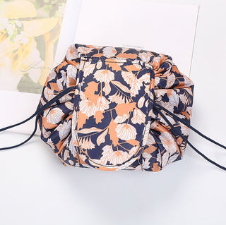 Buy navy-blue-flowers Magic Lazy Drawstring Makeup Cosmetic Travel Organizer Bag (9 Colors Available)