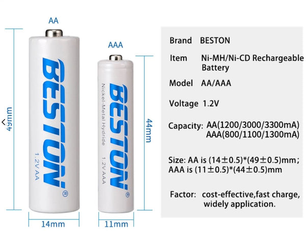 4PCS Beston Rechargeable Battery NiMH AA 1.2V 3000mAh High Capacity With Carry Box