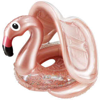 Inflatable Pool Float Swim Ring For Kids Flamingo With Sunshade