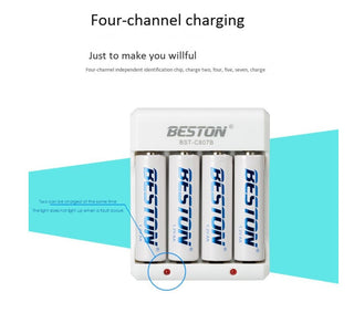 Beston 4-Slot Quick Smart Intelligent QC Battery USB Charger for 1.2V AA AAA NiMh Rechargeable Battery