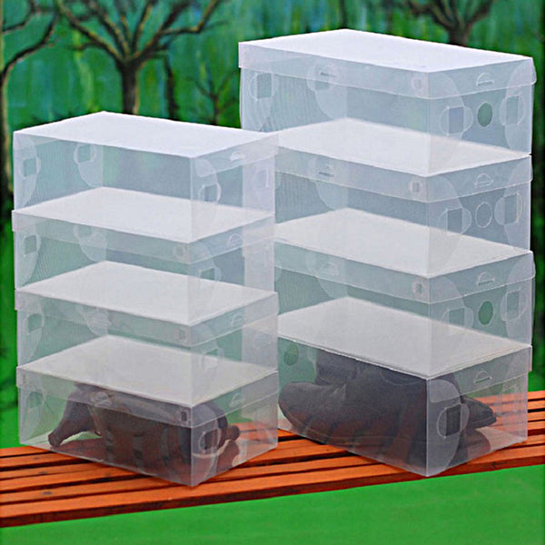 Foldable Clear Plastic Shoe Storage Box Stackable Organizer For Men