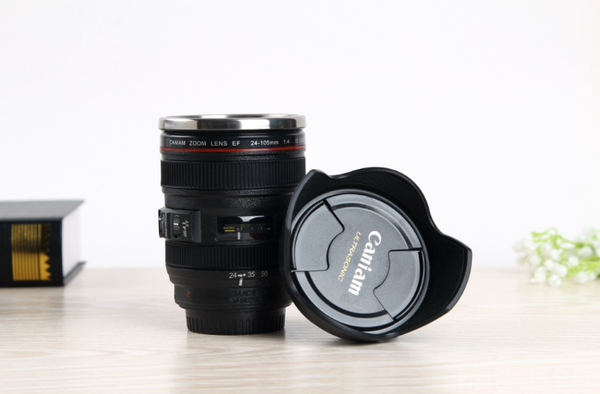 DSLR 24-105mm Camera Lens Cup Stainless Steel Coffee Tea Mug 400ML Drink