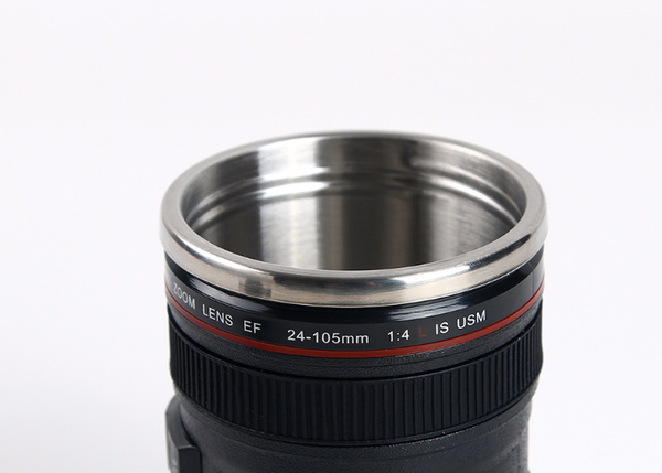 DSLR 24-105mm Camera Lens Cup Stainless Steel Coffee Tea Mug 400ML Drink