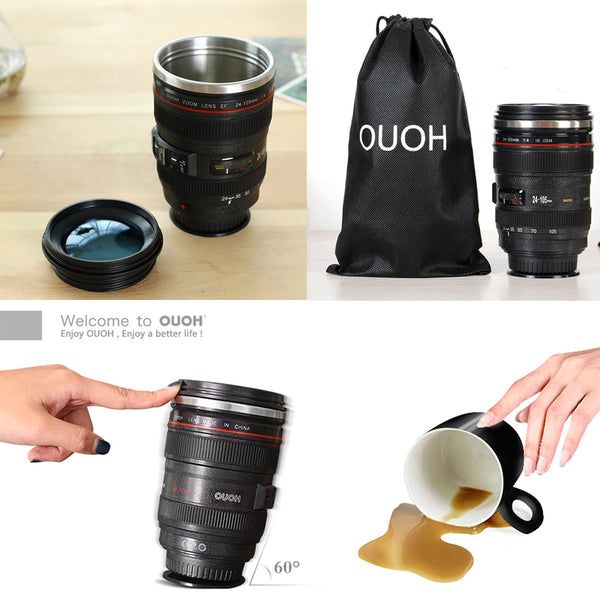 DSLR 24-105mm Camera Lens Suction Mighty Cup Stainless Steel Coffee Mug 400ML