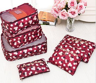 Buy wine-red-flower 6PCS Travel Luggage Organizer Set Backpack Storage Pouches Suitcase Packing Bags(11 Colors Available)