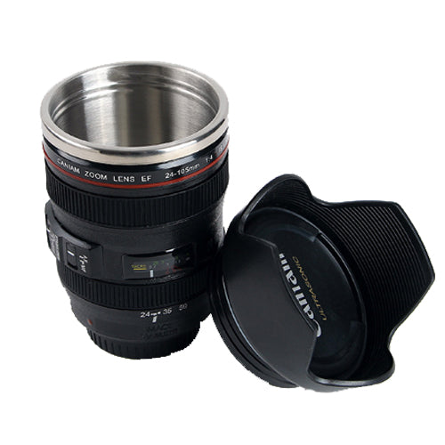 DSLR 24-105mm Camera Lens Cup Stainless Steel Coffee Tea Mug 400ML Drink