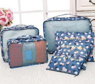 Buy blue-flower 6PCS Travel Luggage Organizer Set Backpack Storage Pouches Suitcase Packing Bags(11 Colors Available)