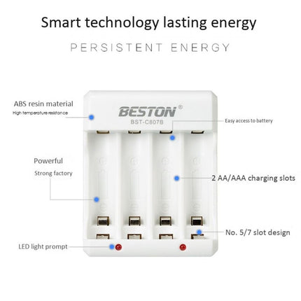 Beston 4 - Slot Quick Smart Intelligent QC Battery USB Charger for 1.2V AA AAA NiMh Rechargeable Battery - Go2buy Australia