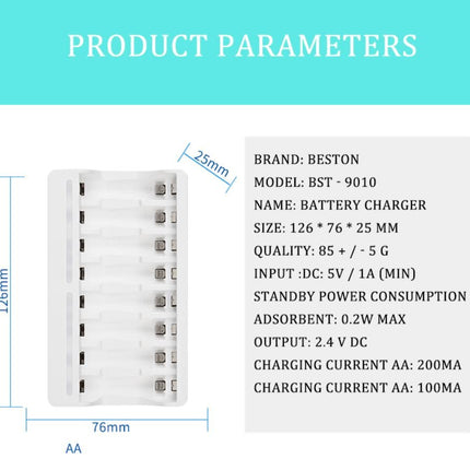 Beston 8 - Slot Battery USB Charger for 1.2V AA AAA NiMh Rechargeable Battery - Go2buy Australia