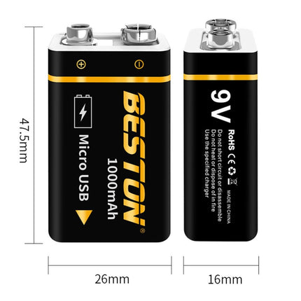 Beston Micro USB 9v Rechargeable Battery Li - ion Battery 9000mWh With cable 1500+ Recharge Cycles - Go2buy Australia
