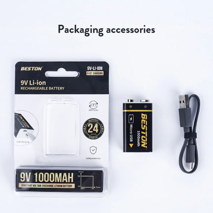 Beston Micro USB 9v Rechargeable Battery Li - ion Battery 9000mWh With cable 1500+ Recharge Cycles - Go2buy Australia