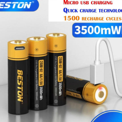 Beston Micro USB AAA/AA Rechargeable Battery Li - ion Battery 3500mWh With cable - Go2buy Australia