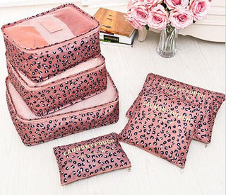 Buy pink-leopard 6PCS Travel Luggage Organizer Set Backpack Storage Pouches Suitcase Packing Bags(11 Colors Available)