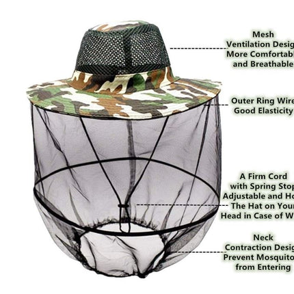 Camouflage Hat with Mosquito Net Bee Fishing Repellent Mesh Camping Hiking Camo - Go2buy Australia
