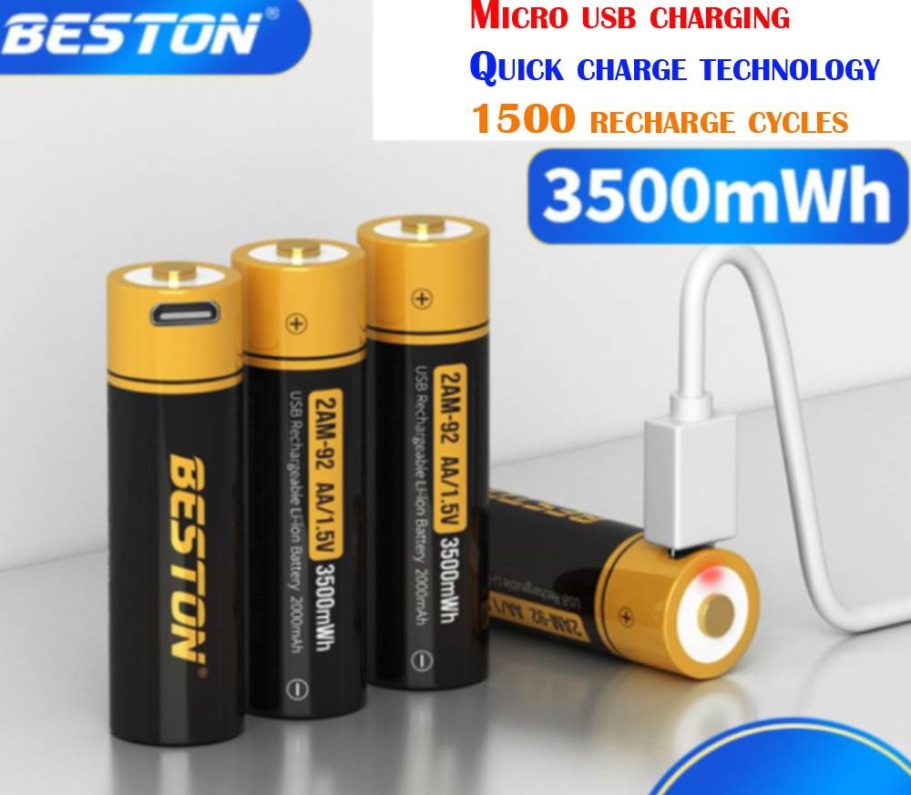 Beston Micro USB AAA/AA Rechargeable Battery Li-ion Battery 3500mWh With cable
