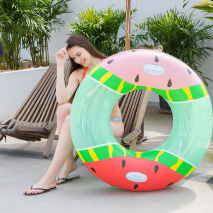 Double Color Inflatable Pool Float Swim Ring Watermelon With Handle 120cm - Go2buy Australia