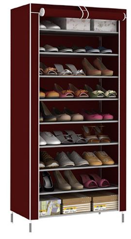 27 Pairs Portable Shoe Rack with Nonwoven Fabric Cover 10 Tiers Storage Organizer