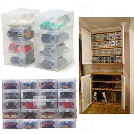 Foldable Clear Plastic Shoe Storage Box Stackable Organizer For Women Kids - Go2buy Australia
