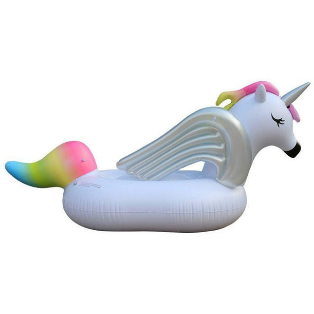 Giant Inflatable Rainbow Unicorn With Silver Wings Pool Float Raft 275X142X120cm - Go2buy Australia