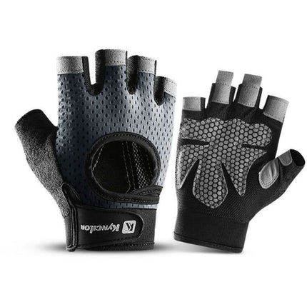 Grey Fitness Gym Gloves Anti - Skid Half Finger Gel Weight Lifting Mesh Women/Men - Go2buy Australia