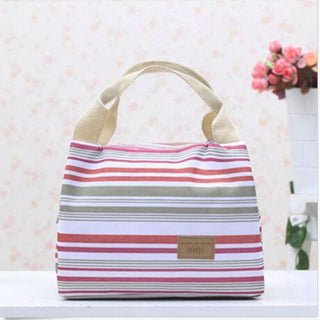 Buy grey-white-strip Insulated Lunch Bag Tote Container For Women Kids Office Work School (9 Colors Available)