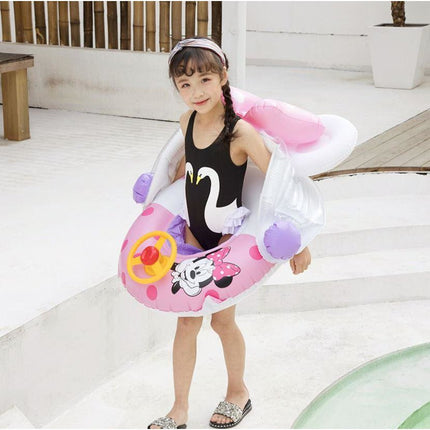 Inflatable Pool Float Swim Ring For Baby Pink Mickey With Shade - Go2buy Australia
