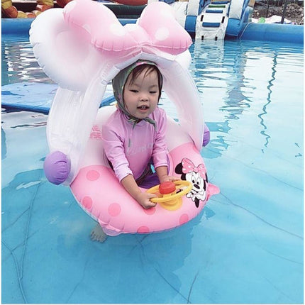 Inflatable Pool Float Swim Ring For Baby Pink Mickey With Shade - Go2buy Australia