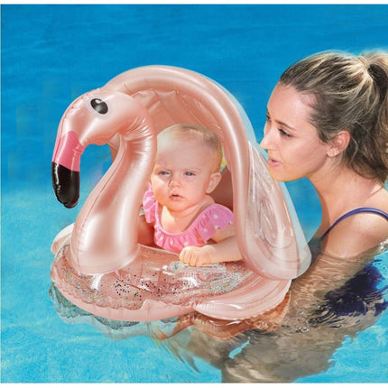 Inflatable Pool Float Swim Ring For Kids Flamingo With Sunshade - Go2buy Australia