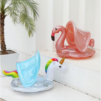 Inflatable Pool Float Swim Ring For Kids Flamingo With Sunshade - Go2buy Australia