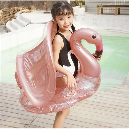 Inflatable Pool Float Swim Ring For Kids Flamingo With Sunshade - Go2buy Australia