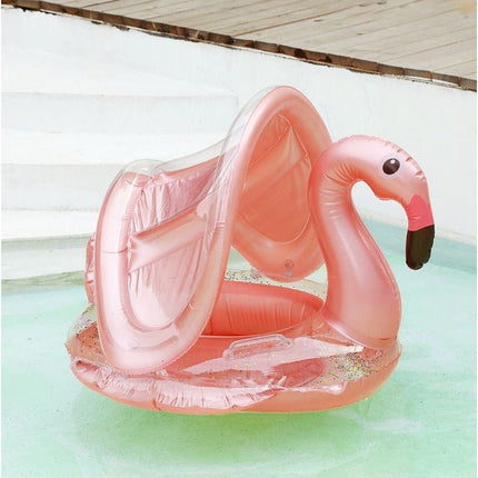 Inflatable Pool Float Swim Ring For Kids Flamingo With Sunshade - Go2buy Australia